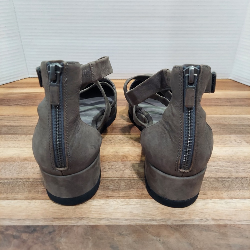 Eileen Fisher Wedge Sandals Women's 10 Gray Leather Strappy Pointed Toe Zip Back - Picture 5 of 16